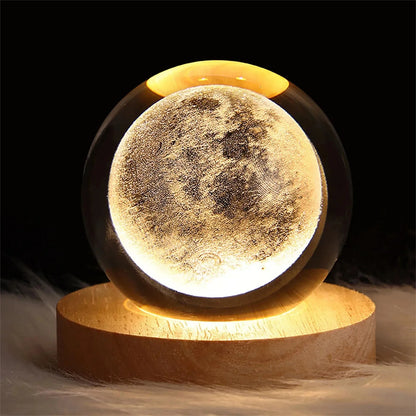 3D Crystal Moon and Galaxy Lamp