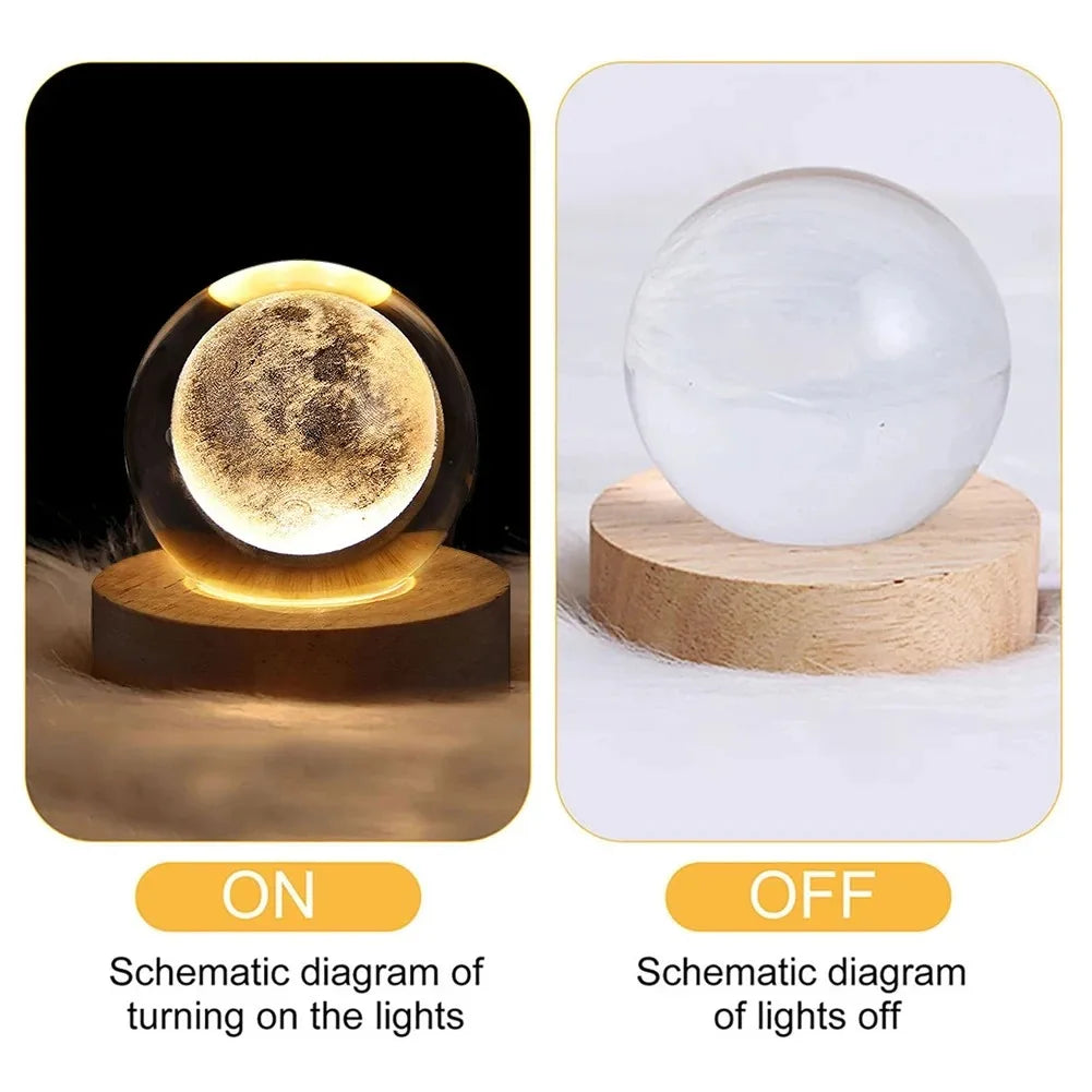 3D Crystal Moon and Galaxy Lamp