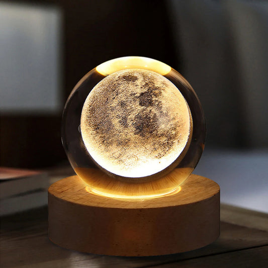 3D Crystal Moon and Galaxy Lamp